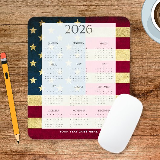 ヴィンテージ 2026 アメリカ国旗 ミニカレンダー マウスパッド