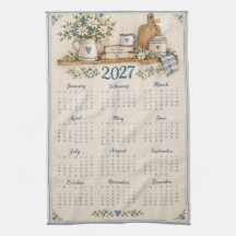 ヴィンテージ 2027年 カレンダー キッチン ディッシュタオル