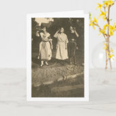 ヴィンテージ- 3人の女性がボトルから抱き寄せ カード (黄色い花)