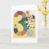 ヴィンテージ「3歳」の犬とのハッピーバースデー カード (黄色い花)