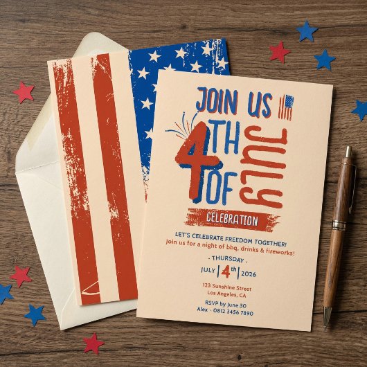 ヴィンテージ 4th of July 愛国的な バーベキュー 独立記念日 招待状