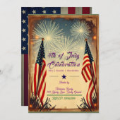 ヴィンテージ 4th of July BBQ パーティー招待状 招待状 (正面/裏面)