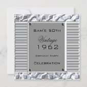 ヴィンテージ 50歳 銀色 メタル ルック 誕生日パーティー 招待状 (正面)