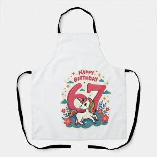 ヴィンテージ 67歳の誕生日 ユニコーン レインボー かわいい カートゥーン エプロン