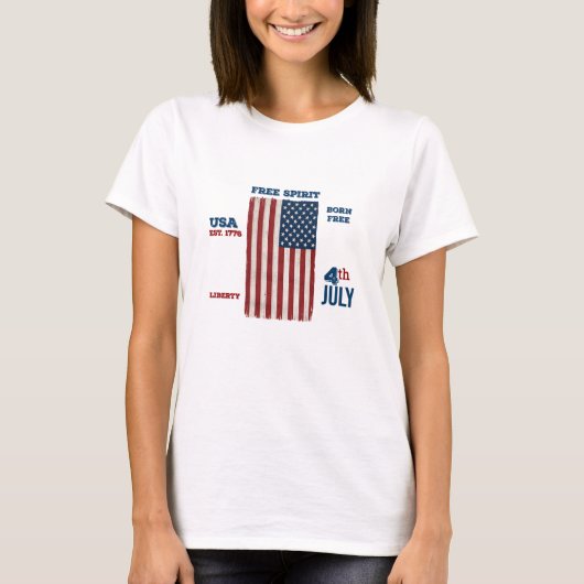 ヴィンテージ 7月4日 米国旗 フリースピリット 愛国心 Tシャツ (正面)