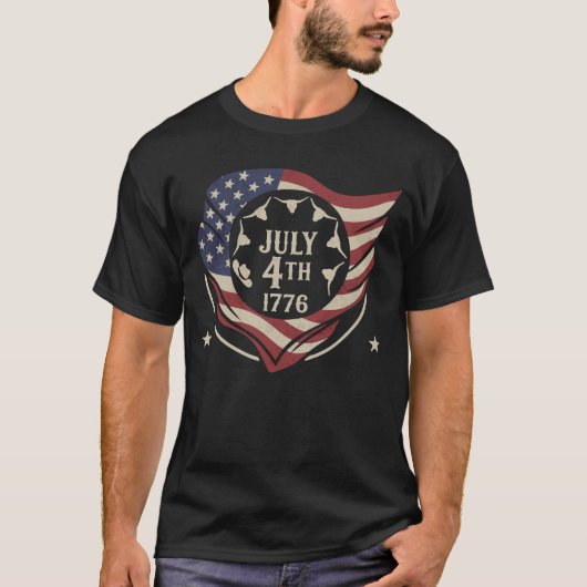 ヴィンテージ 7月4日 1776 フラグシールド Tシャツ (正面)
