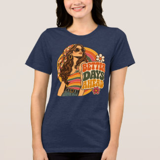 ヴィンテージ 70年代 未来は明るい ヒッピーの女の子 レトロ エス トライブレンドTシャツ