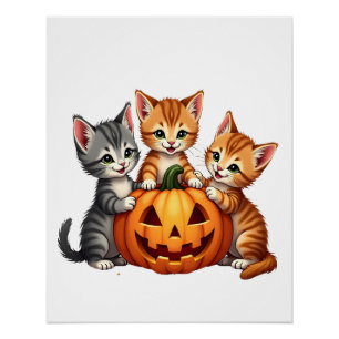 ヴィンテージ 90年代 猫 かぼちゃ ハロウィン レトロ フローラル スプ ポスター