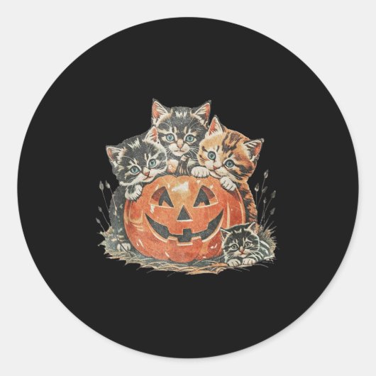 ヴィンテージ 90年代 猫 ハロウィン 幽霊 季節 パンプキン 猫 ラウンドシール (正面)