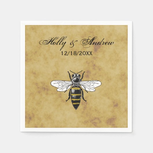 ヴィンテージ Bee #2 くたびれた古風な背景 スタンダードカクテルナプキン (正面)