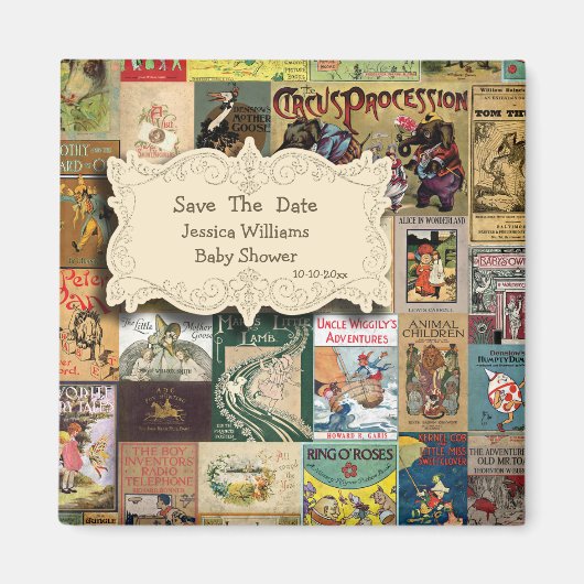 ヴィンテージ Bring A Book セーブ・ザ・デート ベビーシャワー マグネット (正面)