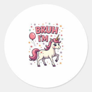 ヴィンテージ Bruh 私は8 ユニコーン 誕生日パーティー 可愛い レトロ ラウンドシール