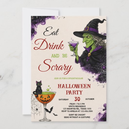 ヴィンテージ Eat Drink and Be Scary ハロウィンパーティー 招待状 (正面)