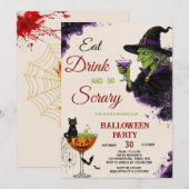 ヴィンテージ Eat Drink and Be Scary ハロウィンパーティー 招待状 (正面/裏面)