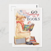 ヴィンテージ「Go Exploring in Books」ブックウィークのポスター ポストカード (正面/裏面)