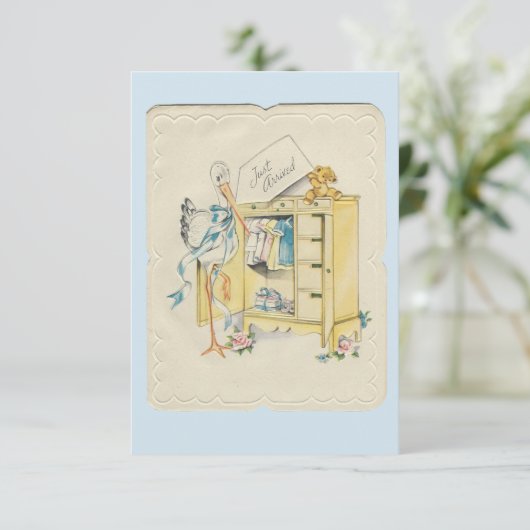 ヴィンテージ「Just Arrived」少年の誕生の発表 招待状 (スタンド正面)