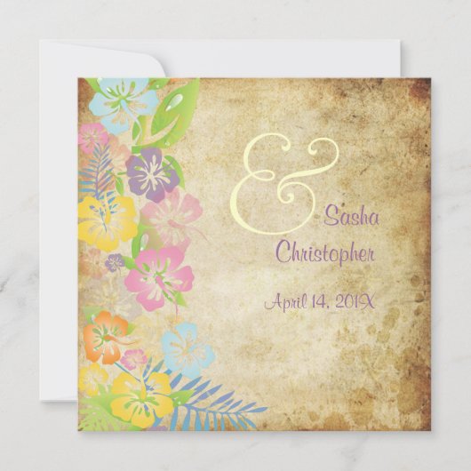 ヴィンテージ/Leis/ルアウ（ハワイ式宴会）/ハイビスカスウェディング招待状 招待状 (正面)