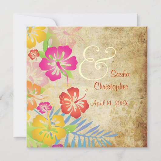 ヴィンテージ/Leis/ルアウ（ハワイ式宴会）/ハイビスカスウェディング招待状 招待状 (正面)