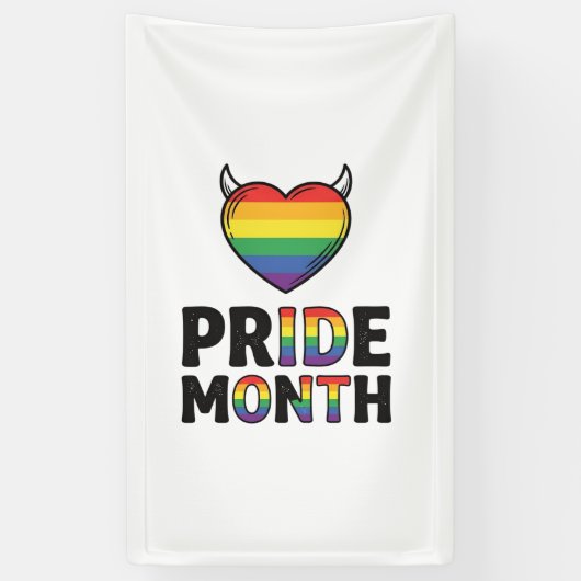 ヴィンテージ Pride Month ツ角 ハート Tシャツ デザイン_1 横断幕 (縦)