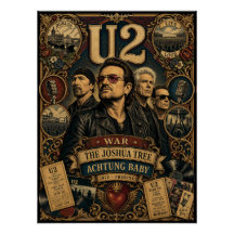 ヴィンテージ U2 ロックバンド トリビュート ウォールアート ポスター