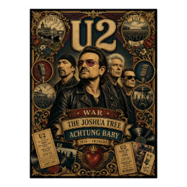 ヴィンテージ U2 ロックバンド トリビュート ウォールアート ポスター