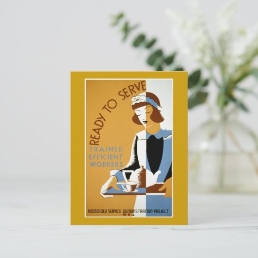 ヴィンテージ WPA ポスター お茶の給仕の準備 ポストカード (スタンド正面)