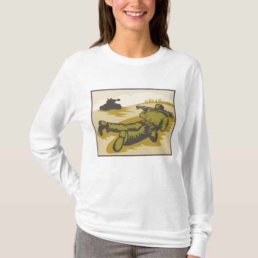 ヴィンテージ WW2 バズーカ兵士と戦車 Tシャツ (正面)