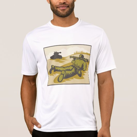 ヴィンテージ WW2 バズーカ兵士と戦車 Tシャツ (正面)