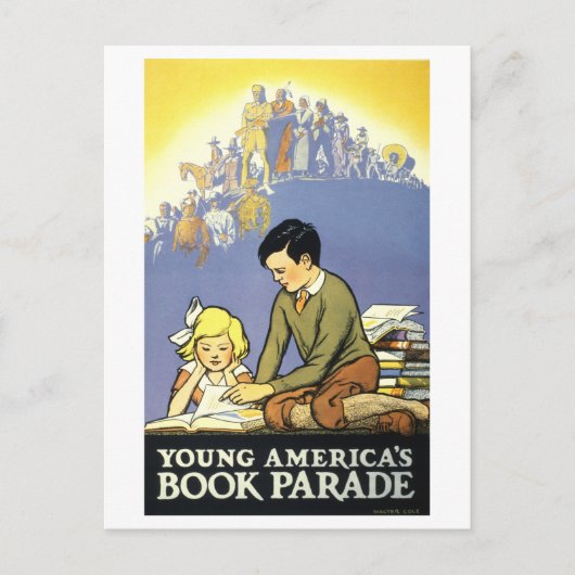 ヴィンテージ「Young America's Book Parade」ポスター ポストカード (正面)