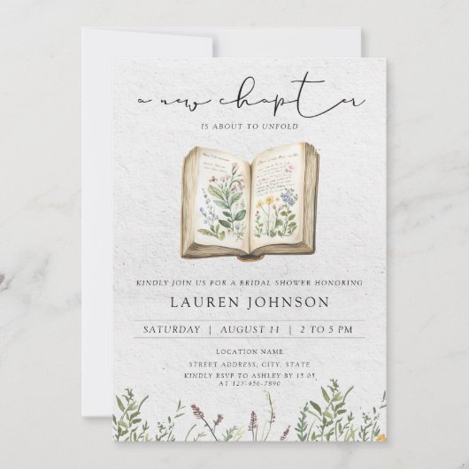 ヴィンテージA新しいチャプターワイルドフラワーズブライダルシャワー 招待状 (正面)