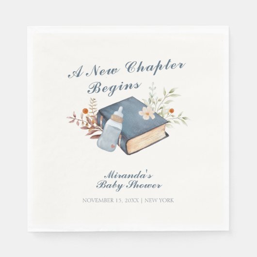 ヴィンテージA新しいチャプター本のボトル赤ちゃんシャワー スタンダードランチョンナプキン (正面)