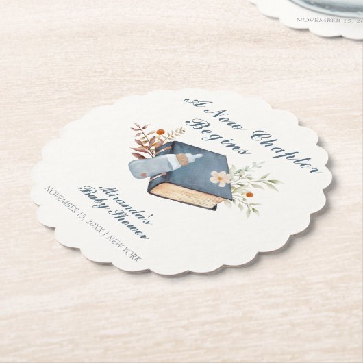 ヴィンテージA新しいチャプター本のボトル赤ちゃんシャワー ペーパーコースター (アングル)