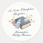 ヴィンテージA新しいチャプター本のボトル赤ちゃんシャワー ラウンドシール (正面)