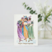 ヴィンテージA Right Merrie Christmas Woman Lady シーズンポストカード (スタンド正面)