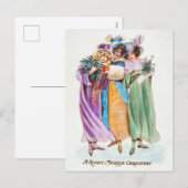 ヴィンテージA Right Merrie Christmas Woman Lady シーズンポストカード (正面/裏面)