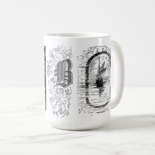 ヴィンテージABCドロップキャップレタリングタイポグラフィ コーヒーマグカップ (正面右)