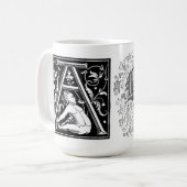 ヴィンテージABCドロップキャップレタリングタイポグラフィ コーヒーマグカップ (正面左)