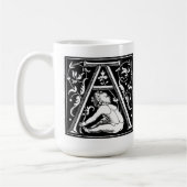 ヴィンテージABCドロップキャップレタリングタイポグラフィ コーヒーマグカップ (左)