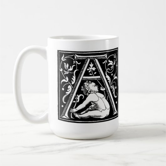 ヴィンテージABCドロップキャップレタリングタイポグラフィ コーヒーマグカップ (左)