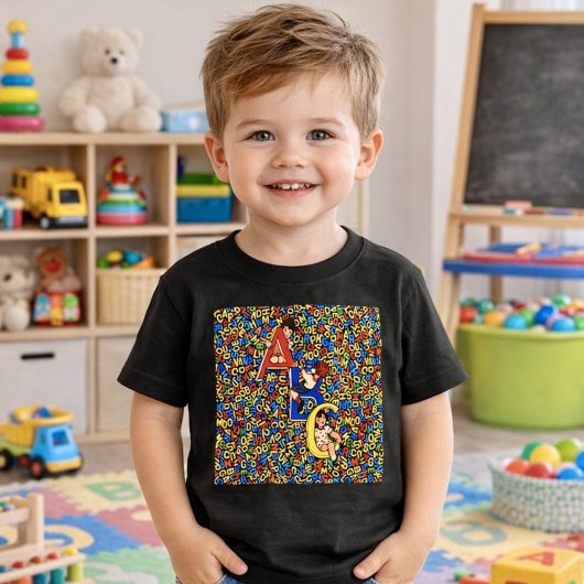 ヴィンテージABC子供のアルファベットイラスト ベビーTシャツ