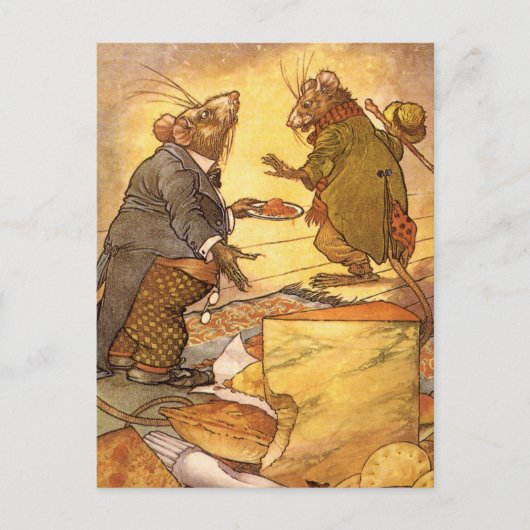 ヴィンテージAeop's Fable, Country Mouse, City Mouse ポストカード (正面)