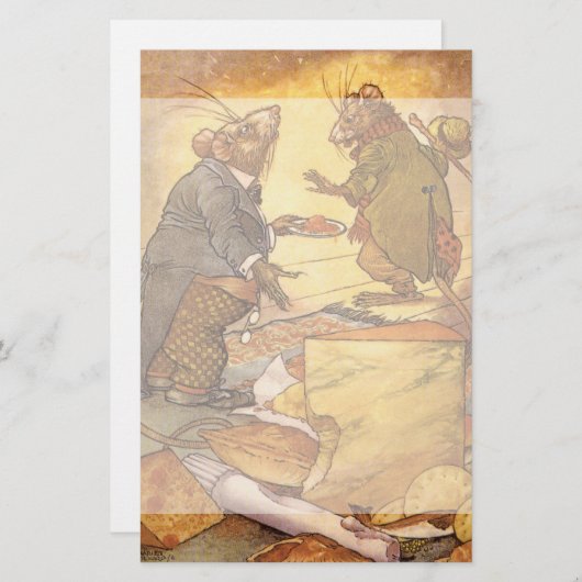 ヴィンテージAeop's Fable, Country Mouse, City Mouse 便箋 (正面/裏面)