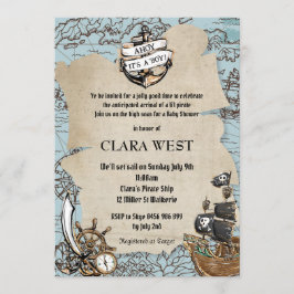 ヴィンテージAhoy It's a Boy Pirate Baby Shower Map 招待状