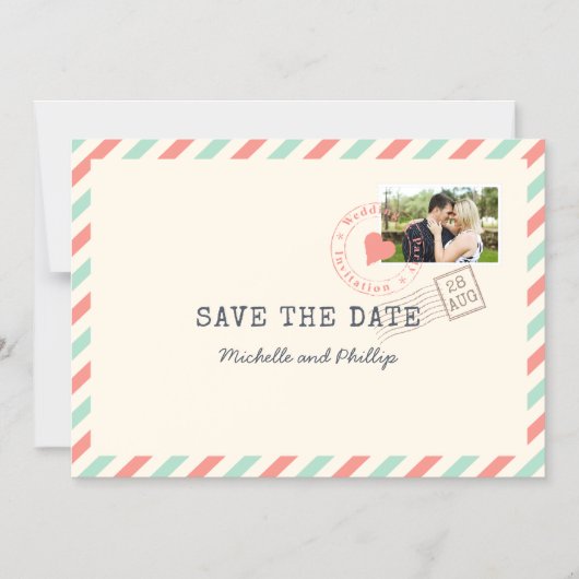 ヴィンテージAirmailウェディング日付の写真を保存 マグネット招待状 (正面)