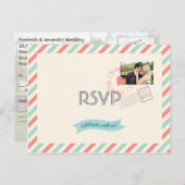 ヴィンテージAirmailウェディングRSVPと写真 インビテーションポストカード (正面/裏面)