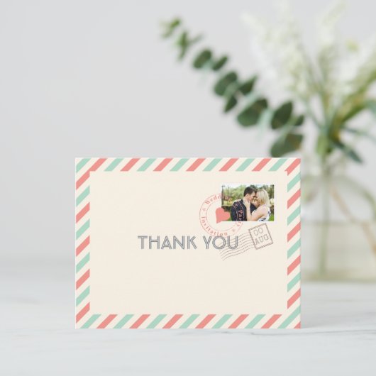 ヴィンテージAirmail結婚の感謝状と写真 ポストカード (スタンド正面)