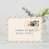 ヴィンテージAirmail結婚の新しい日付写真 セーブザデート (スタンド正面)