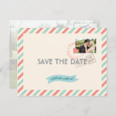 ヴィンテージAirmail結婚式の日付を写真と一緒に保存 案内ポストカード (正面/裏面)