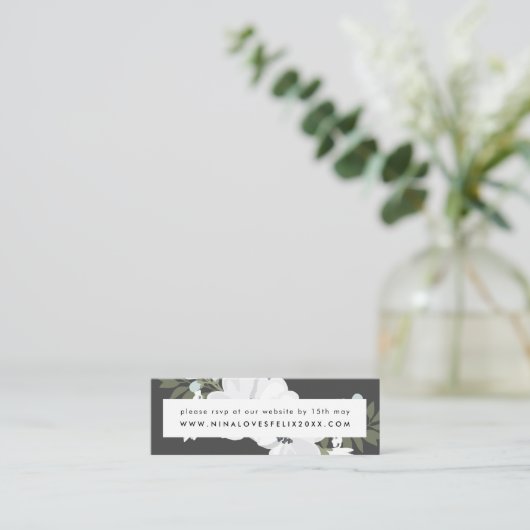 ヴィンテージAnemone結婚のWebサイトRSVPカード スキニー名刺 (スタンド正面)