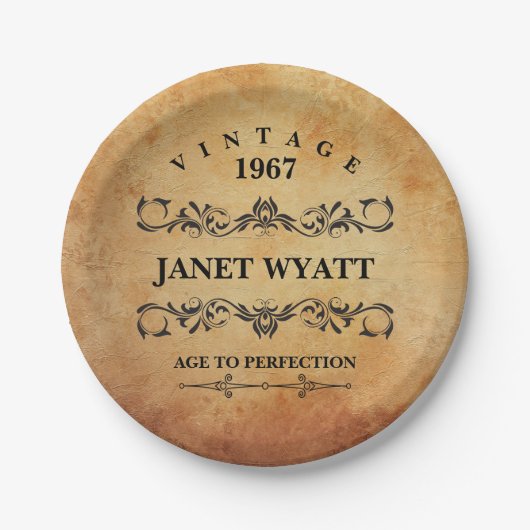 ヴィンテージAny Age誕生日🎈デザイン ペーパープレート (正面)